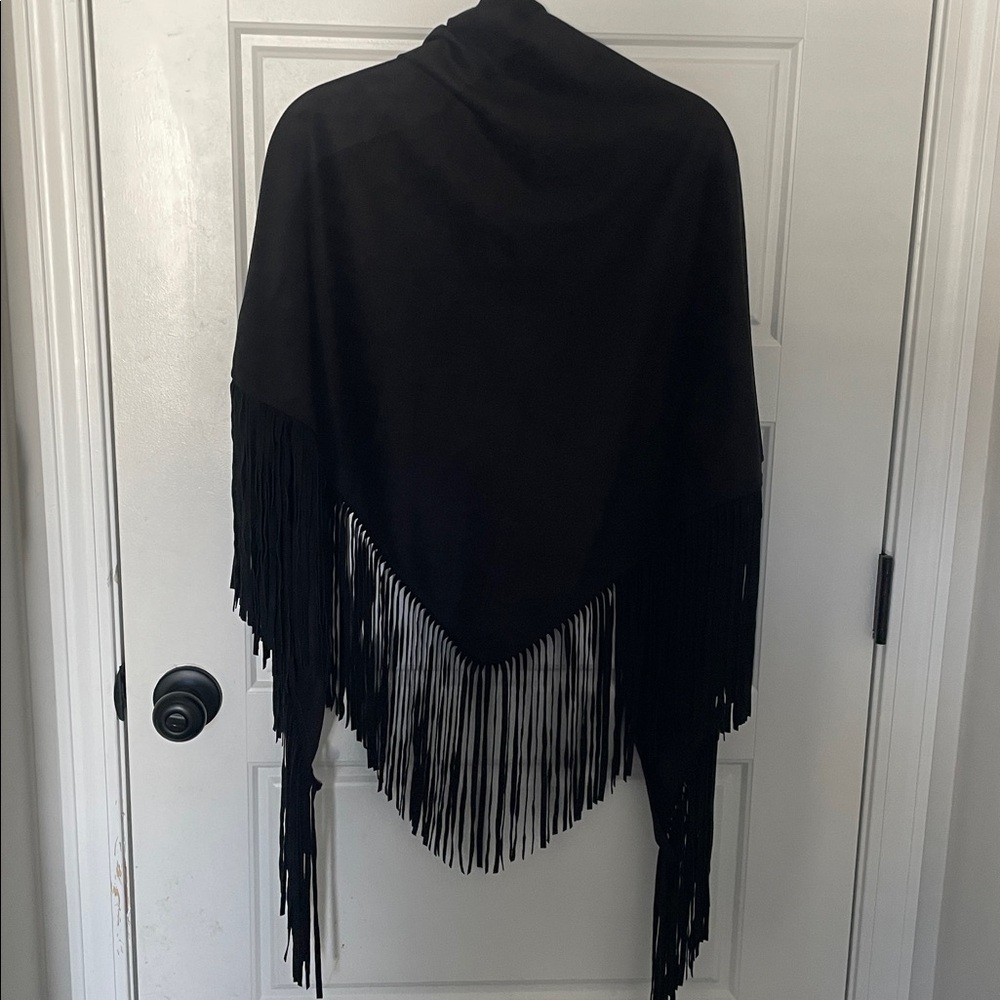 Black Fringed Wrap in Faux Suede Bohemian Festival OS - Picture 3 of 6